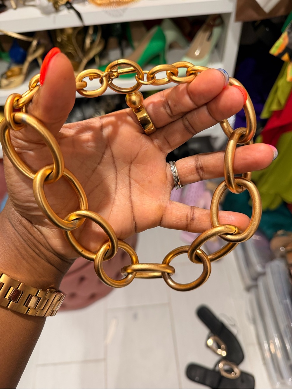 Matte Gold Oversized Link Necklace - Women Jewelry